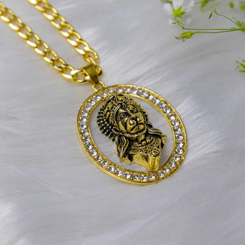 Gold-Plated Hanuman Pendant with Chain | Free Hanuman Gada Pendant