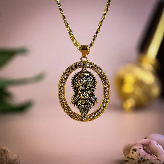 Gold-Plated Hanuman Pendant with Chain | Free Hanuman Gada Pendant