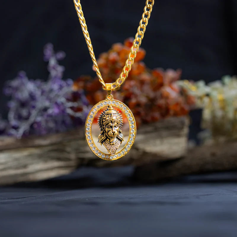 Gold-Plated Hanuman Pendant with Chain | Free Hanuman Gada Pendant